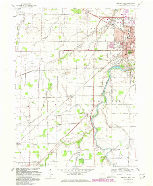 Classic USGS Fremont West Ohio 7.5'x7.5' Topo Map Image