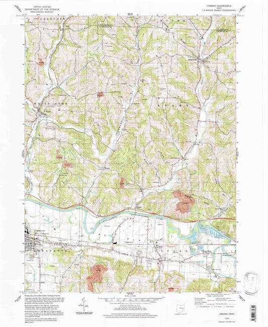 Classic USGS Fresno Ohio 7.5'x7.5' Topo Map Image