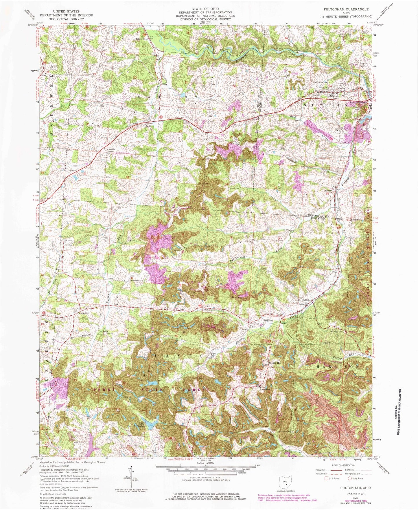 Classic USGS Fultonham Ohio 7.5'x7.5' Topo Map Image