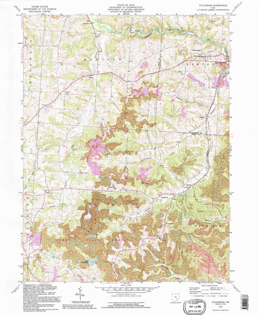 Classic USGS Fultonham Ohio 7.5'x7.5' Topo Map Image