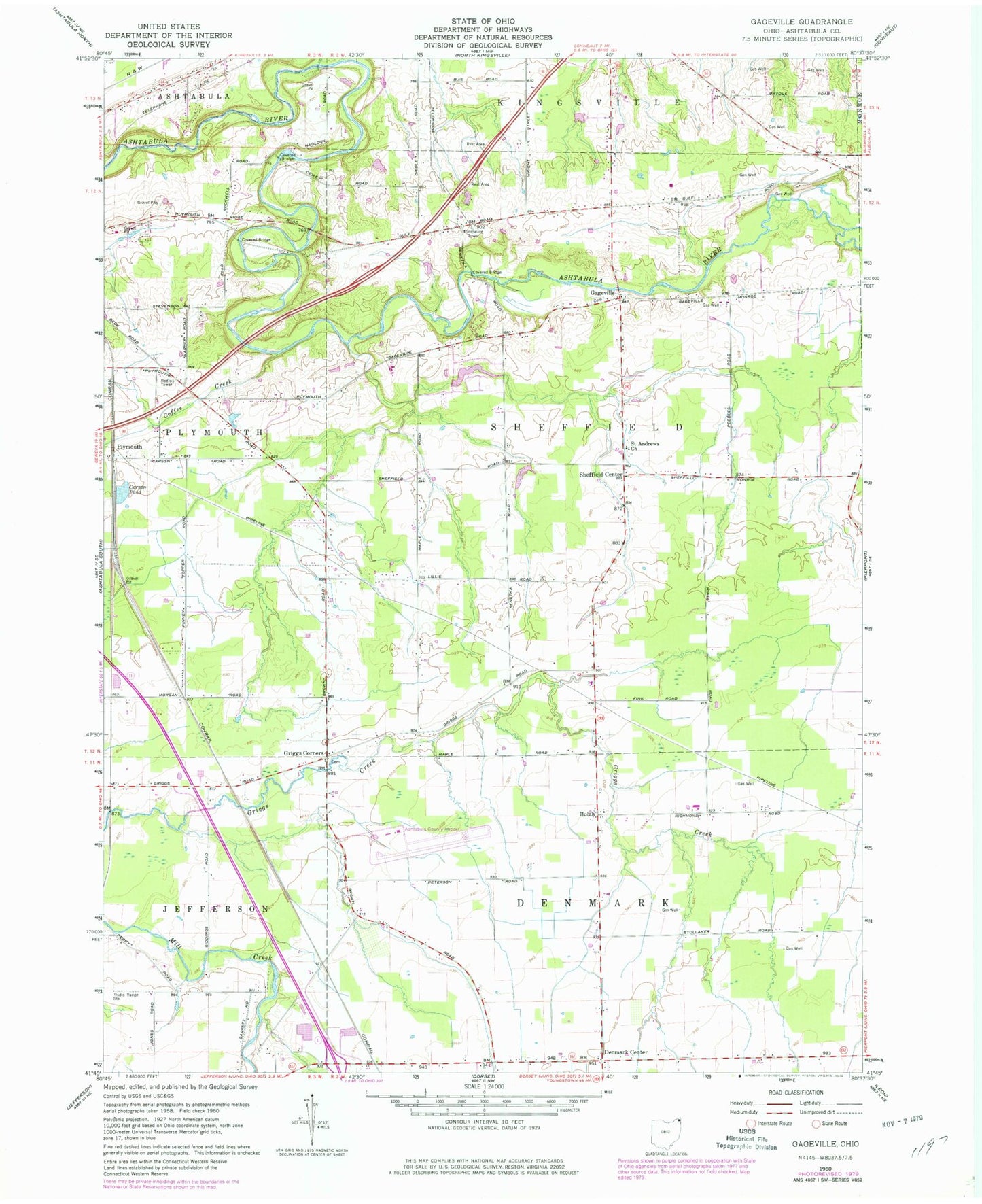 Classic USGS Gageville Ohio 7.5'x7.5' Topo Map Image