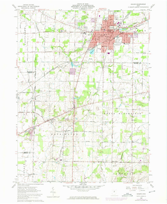 Classic USGS Galion Ohio 7.5'x7.5' Topo Map Image