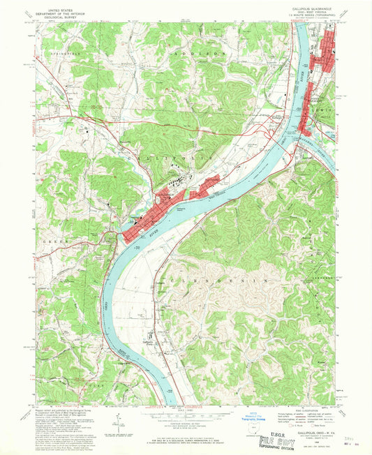 Classic USGS Gallipolis Ohio 7.5'x7.5' Topo Map Image