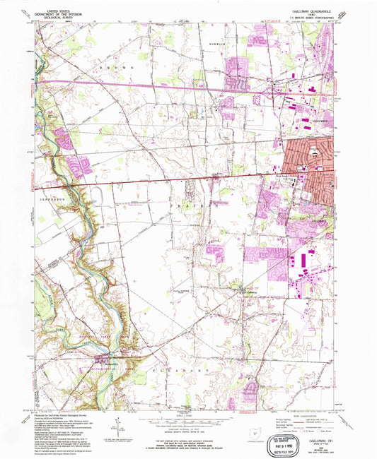 Classic USGS Galloway Ohio 7.5'x7.5' Topo Map Image