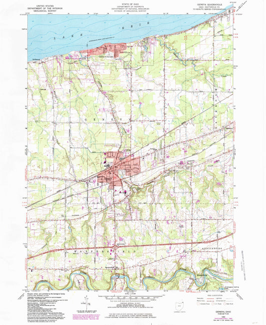 Classic USGS Geneva Ohio 7.5'x7.5' Topo Map Image