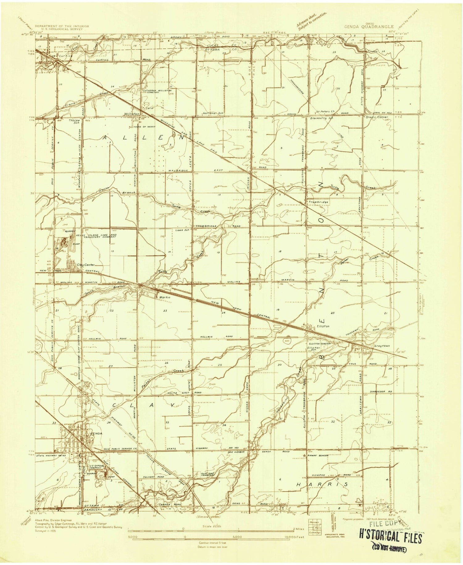 Classic USGS Genoa Ohio 7.5'x7.5' Topo Map Image
