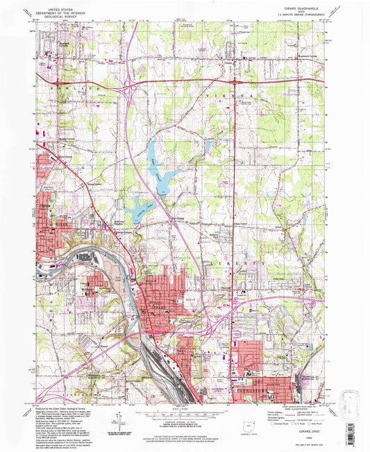 Classic USGS Girard Ohio 7.5'x7.5' Topo Map Image