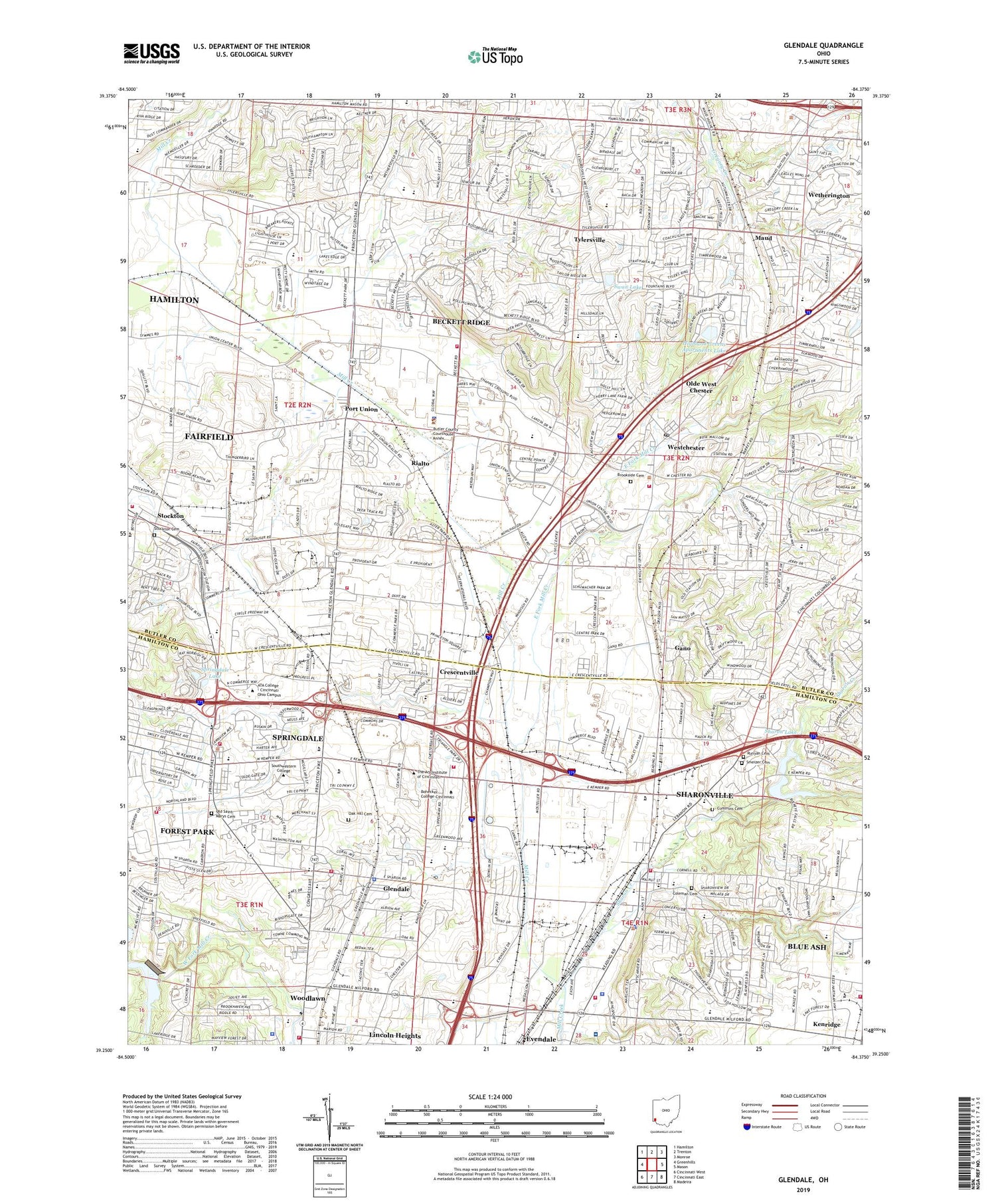 Glendale Ohio US Topo Map Image