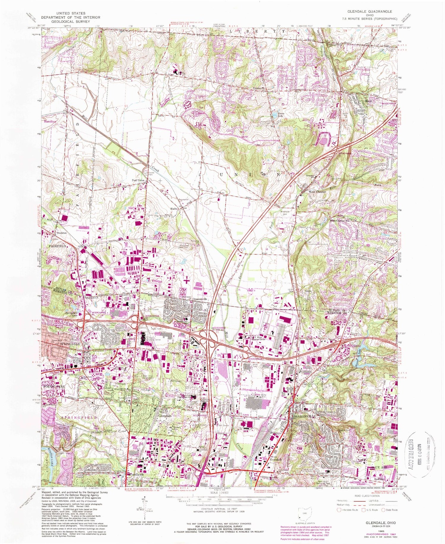 Classic USGS Glendale Ohio 7.5'x7.5' Topo Map Image