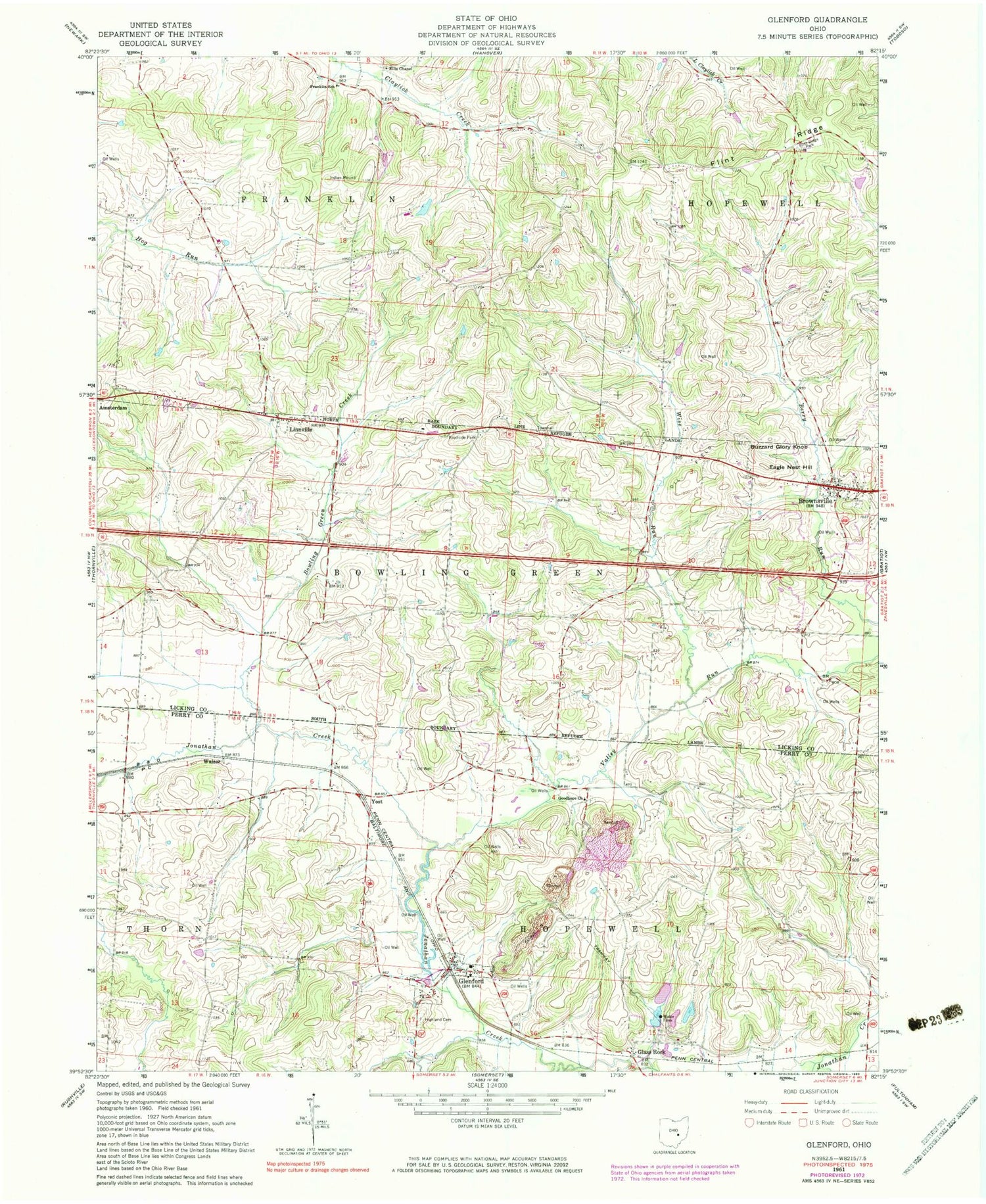 Classic USGS Glenford Ohio 7.5'x7.5' Topo Map Image
