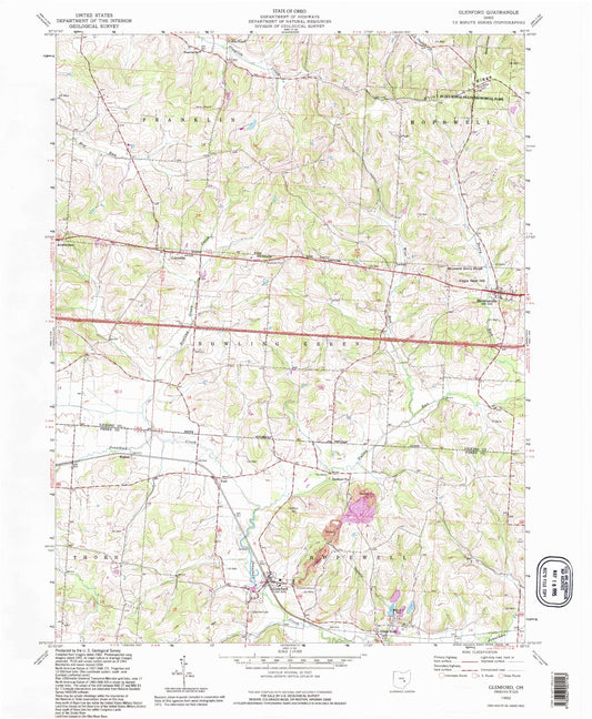 Classic USGS Glenford Ohio 7.5'x7.5' Topo Map Image