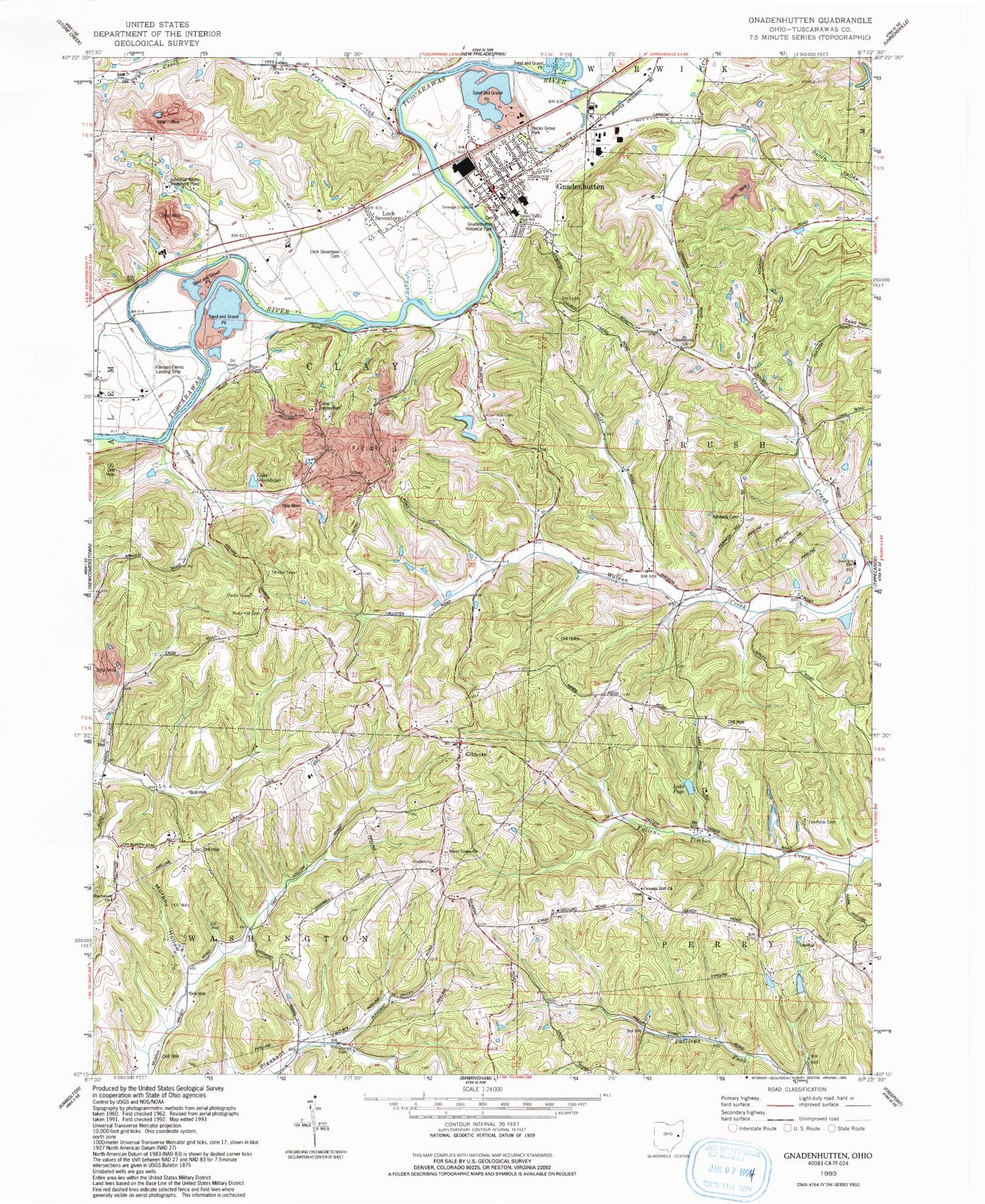 Classic USGS Gnadenhutten Ohio 7.5'x7.5' Topo Map Image