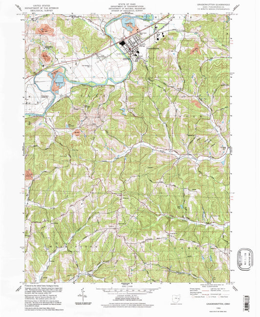 Classic USGS Gnadenhutten Ohio 7.5'x7.5' Topo Map Image