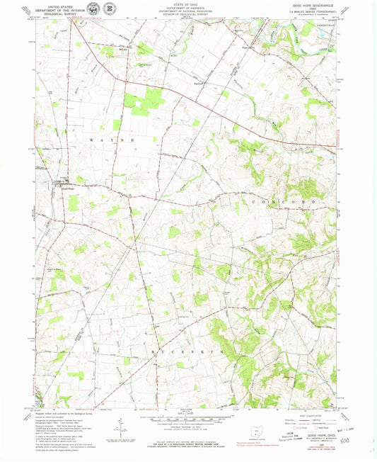 Classic USGS Good Hope Ohio 7.5'x7.5' Topo Map Image