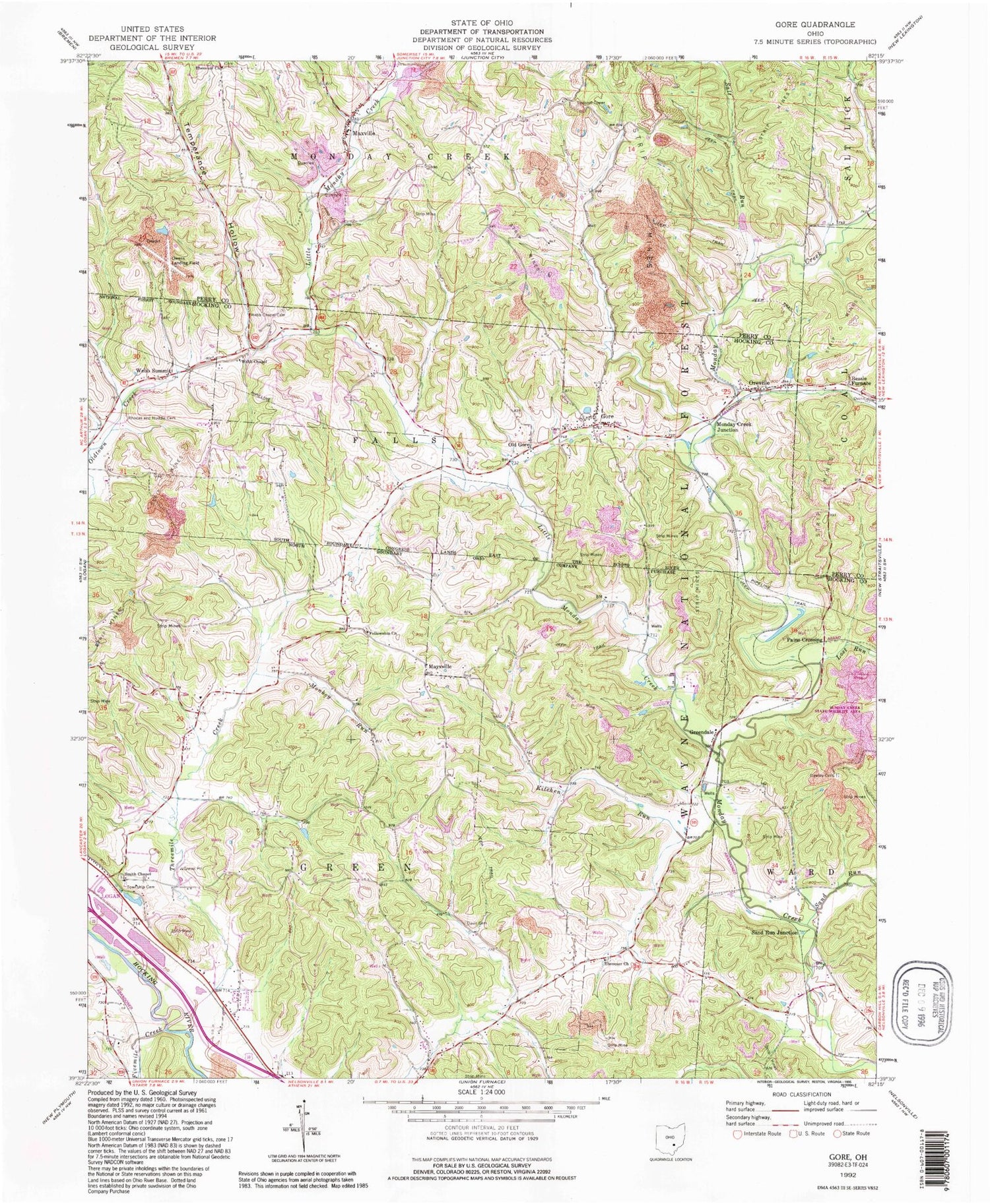 Classic USGS Gore Ohio 7.5'x7.5' Topo Map Image