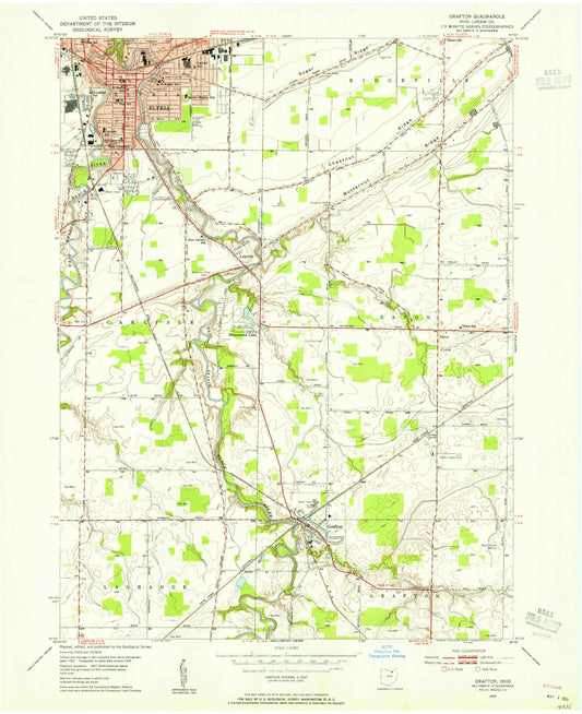 Classic USGS Grafton Ohio 7.5'x7.5' Topo Map Image