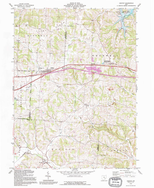 Classic USGS Gratiot Ohio 7.5'x7.5' Topo Map Image