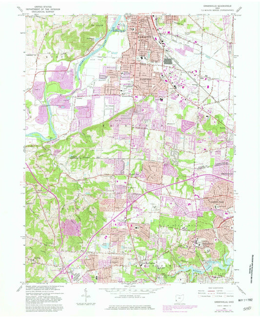 Classic USGS Greenhills Ohio 7.5'x7.5' Topo Map Image