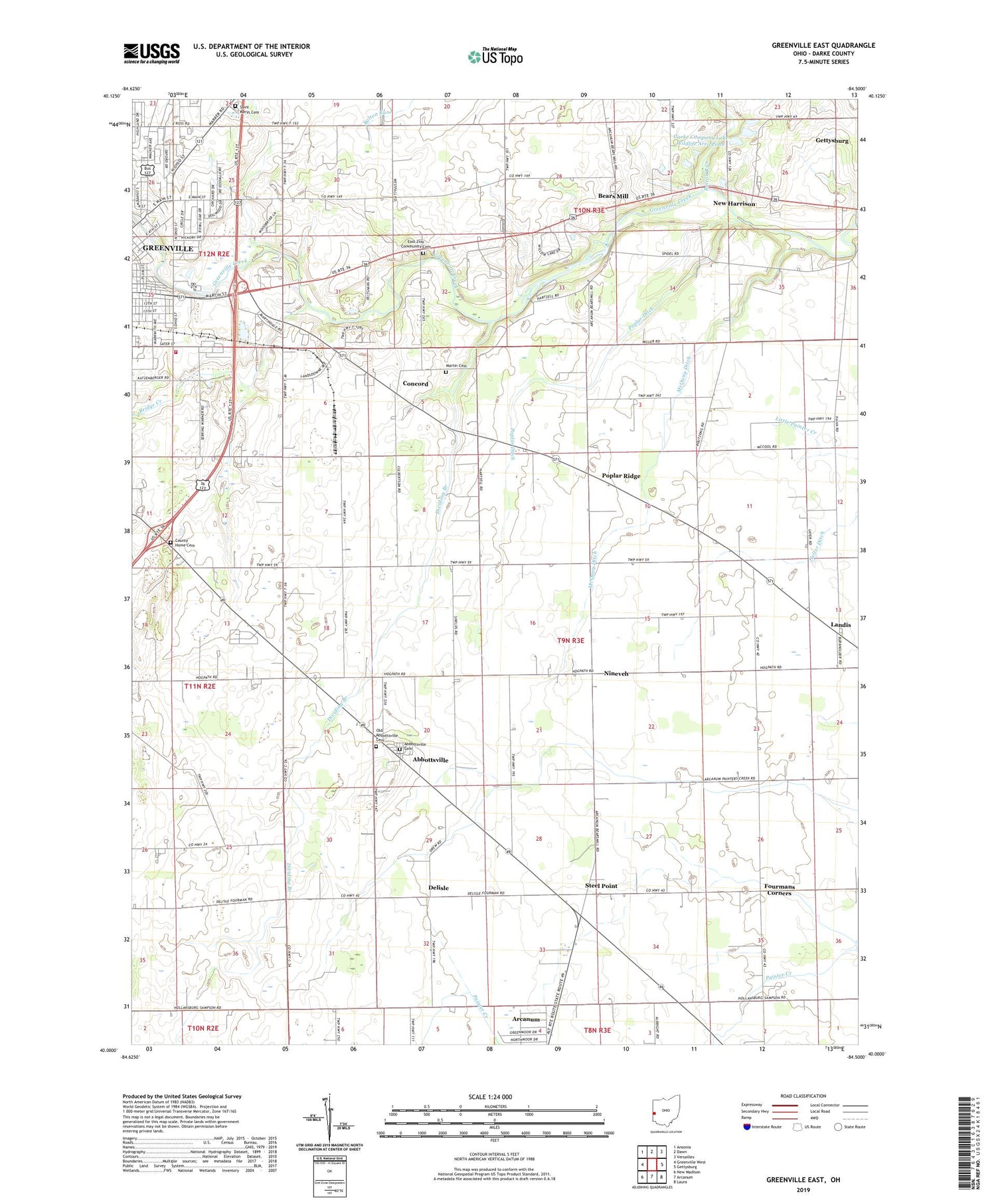 Greenville East Ohio US Topo Map Image