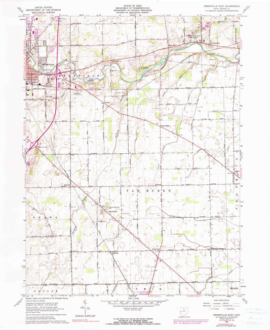 Classic USGS Greenville East Ohio 7.5'x7.5' Topo Map Image