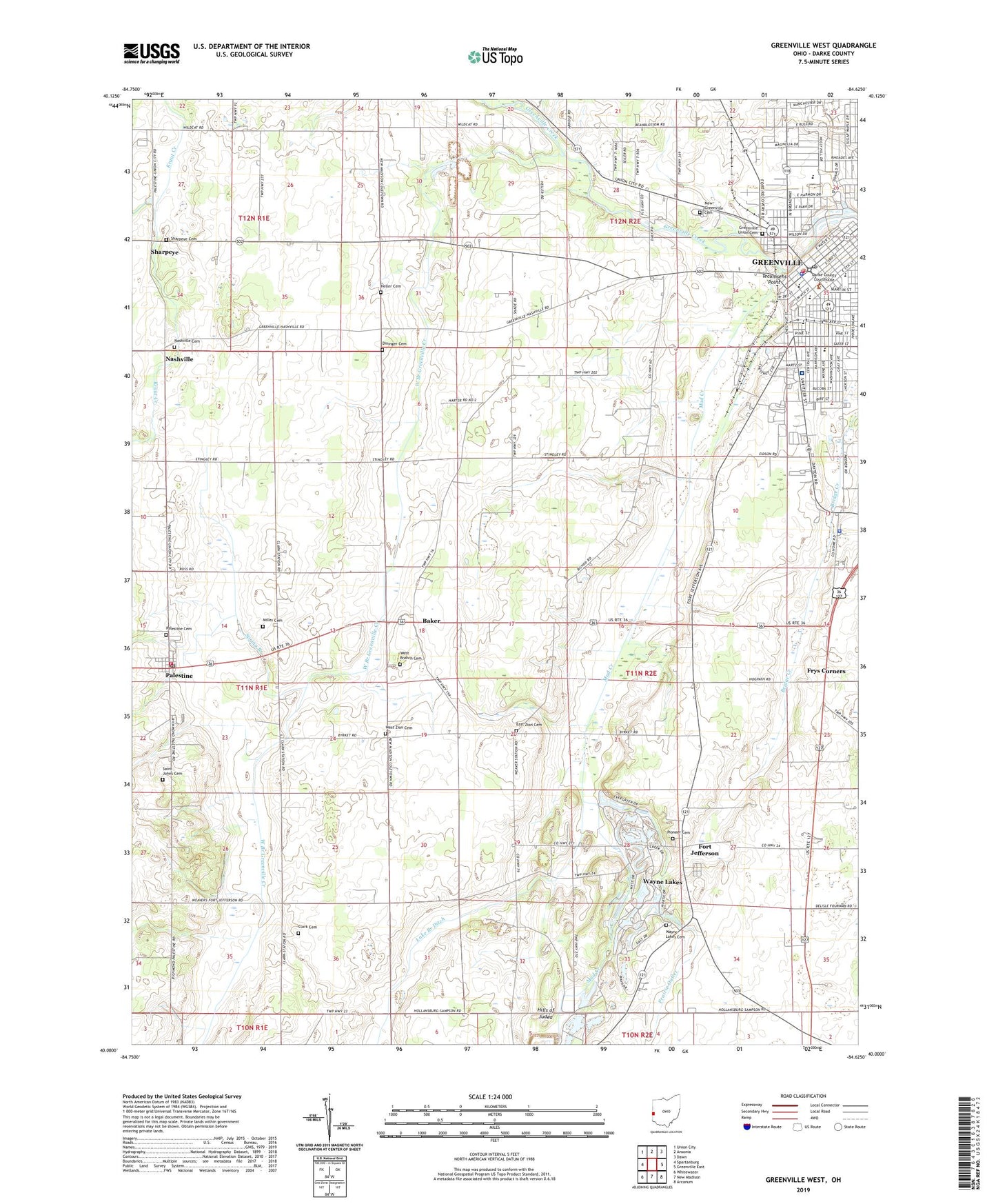 Greenville West Ohio US Topo Map Image