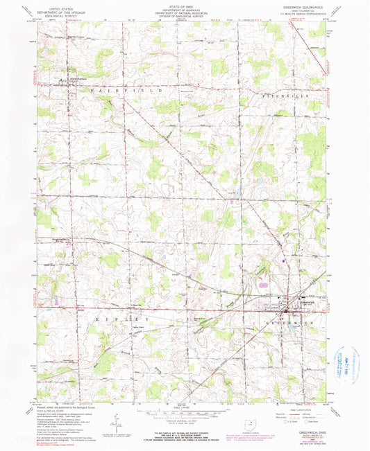 Classic USGS Greenwich Ohio 7.5'x7.5' Topo Map Image
