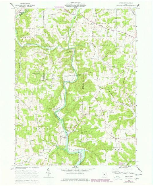 Classic USGS Greer Ohio 7.5'x7.5' Topo Map Image