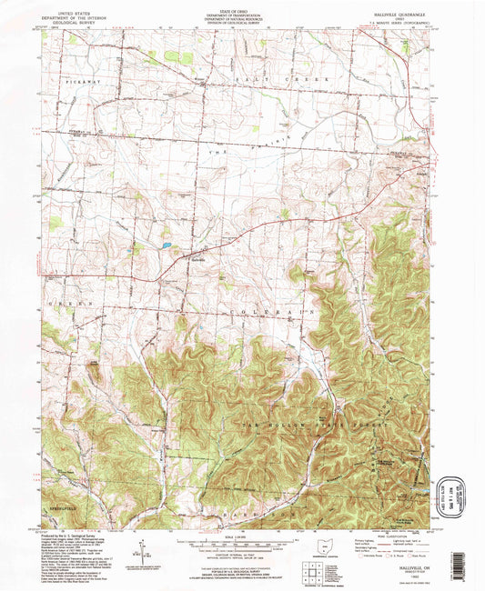 Classic USGS Hallsville Ohio 7.5'x7.5' Topo Map Image