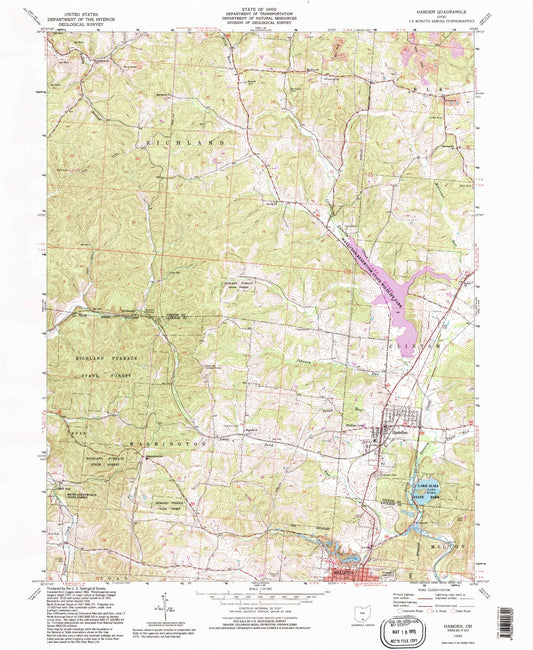 Classic USGS Hamden Ohio 7.5'x7.5' Topo Map Image