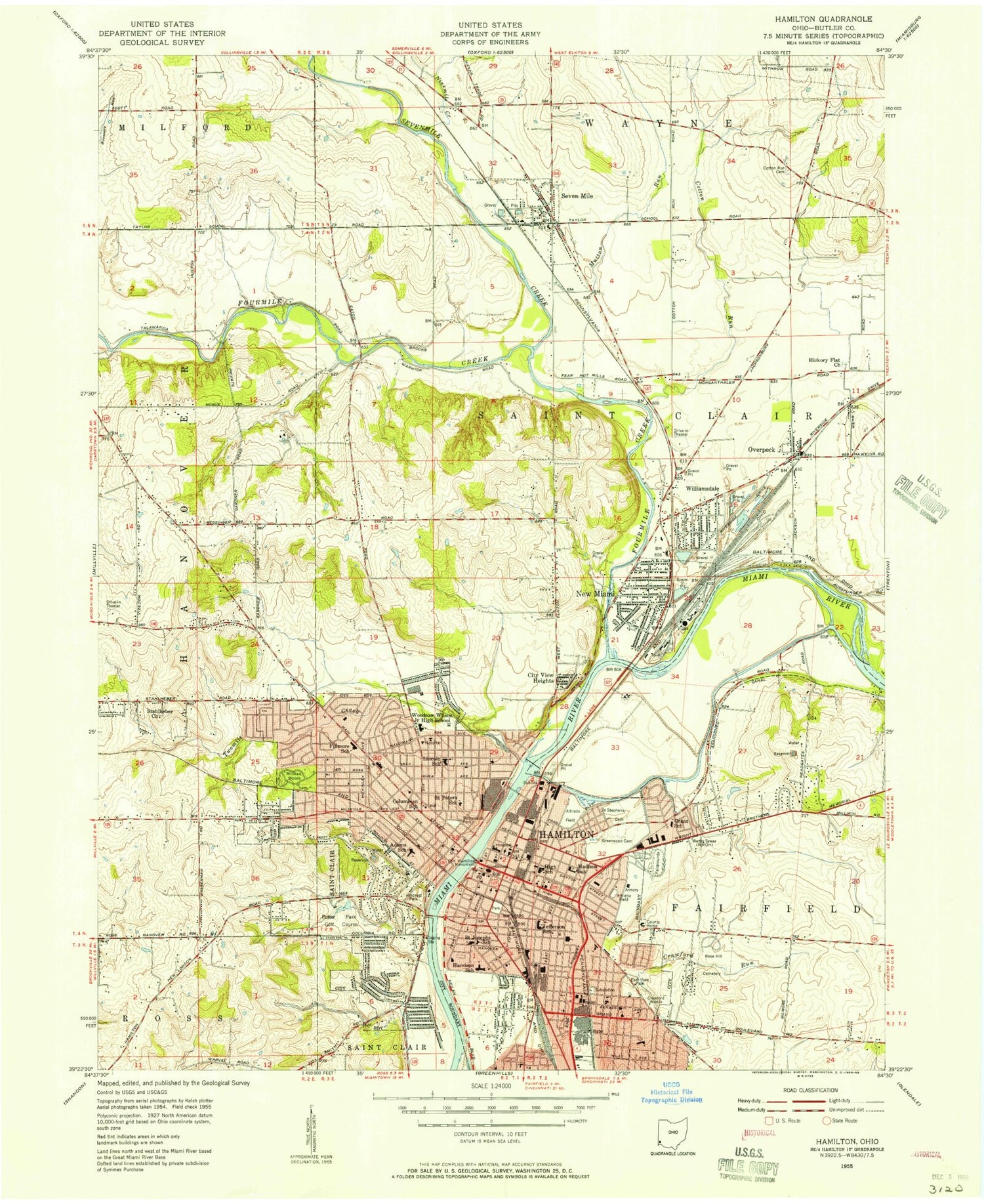 Classic USGS Hamilton Ohio 7.5'x7.5' Topo Map Image