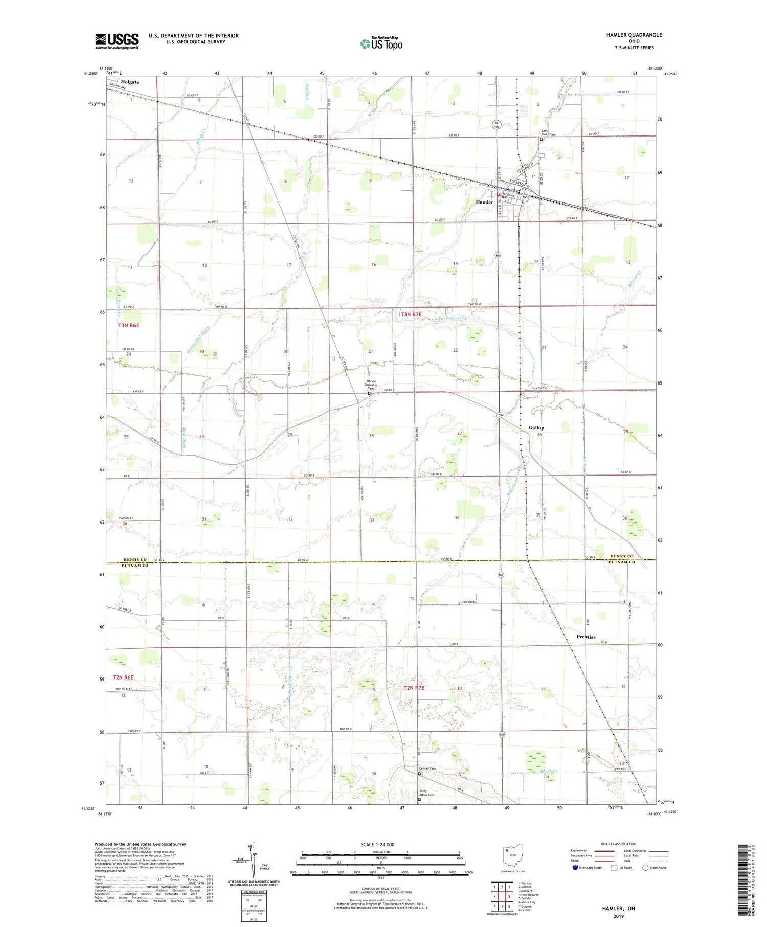 Hamler Ohio US Topo Map Image