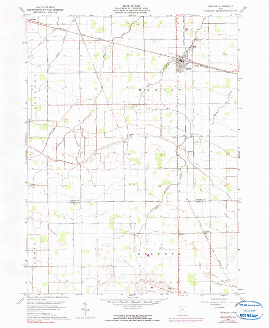 Classic USGS Hamler Ohio 7.5'x7.5' Topo Map Image