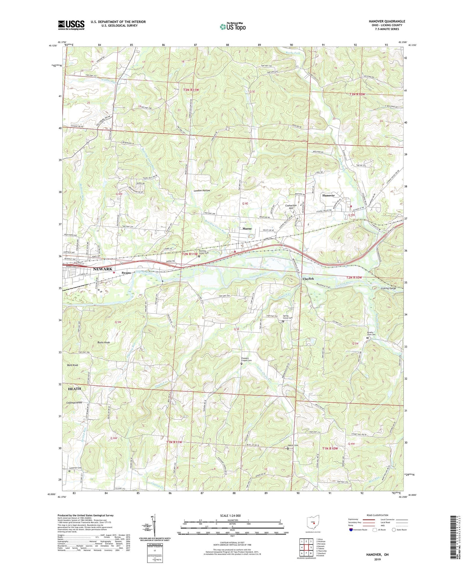 Hanover Ohio US Topo Map Image