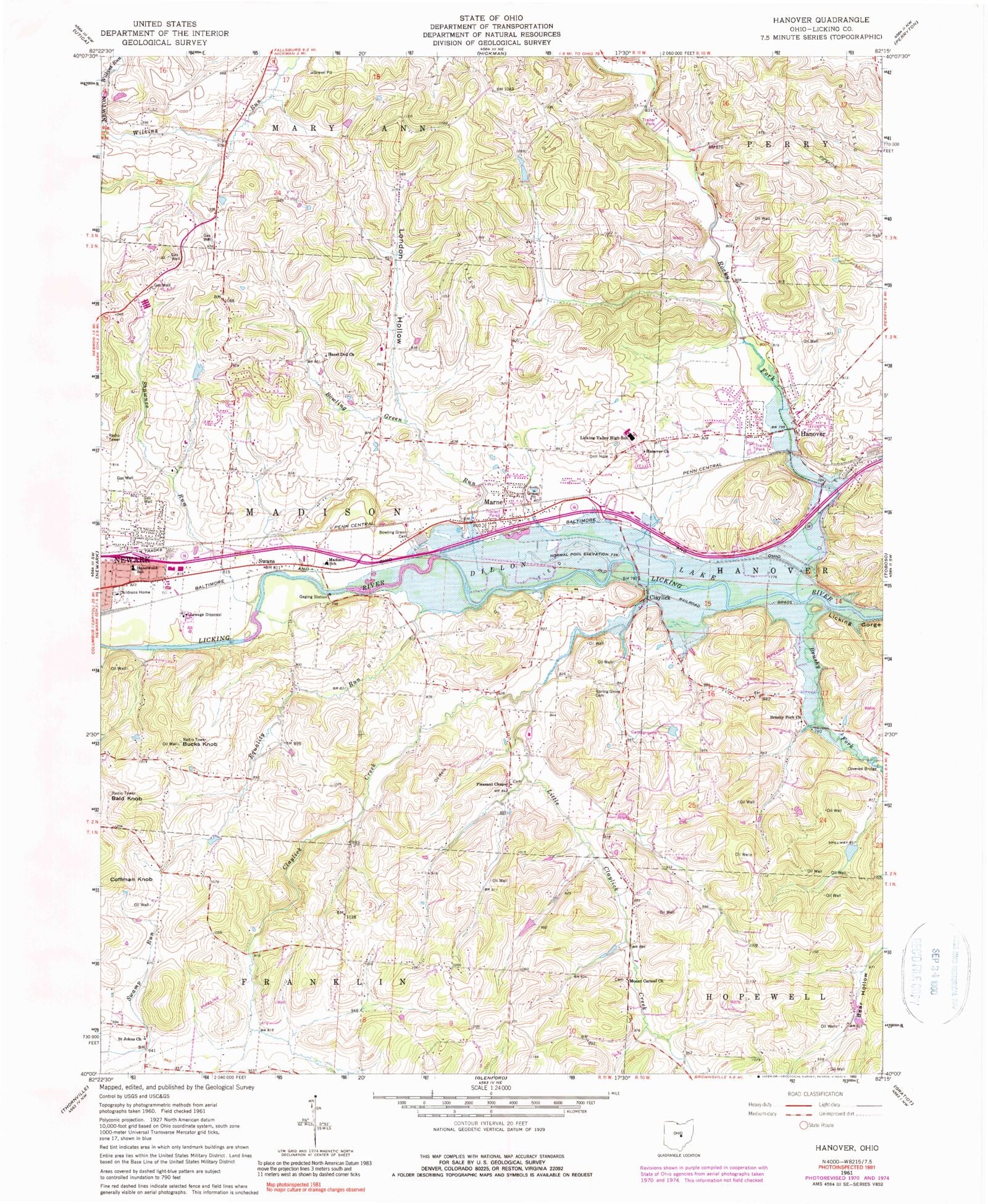 Classic USGS Hanover Ohio 7.5'x7.5' Topo Map – MyTopo Map Store