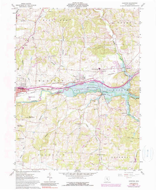 Classic USGS Hanover Ohio 7.5'x7.5' Topo Map Image