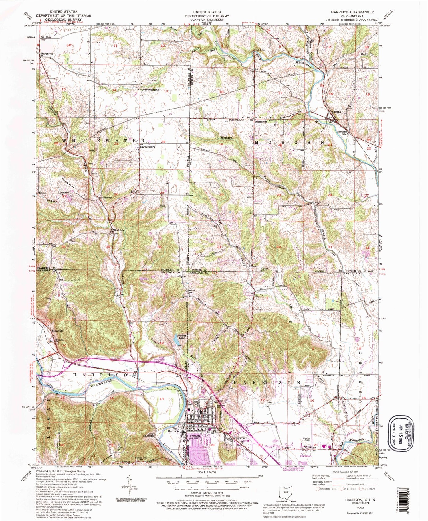 Classic USGS Harrison Ohio 7.5'x7.5' Topo Map Image