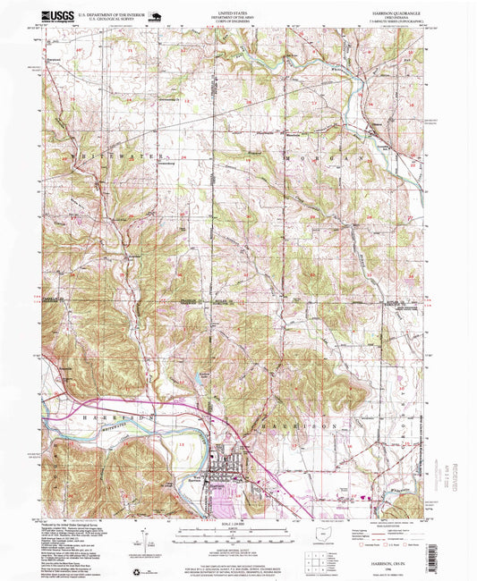 Classic USGS Harrison Ohio 7.5'x7.5' Topo Map Image