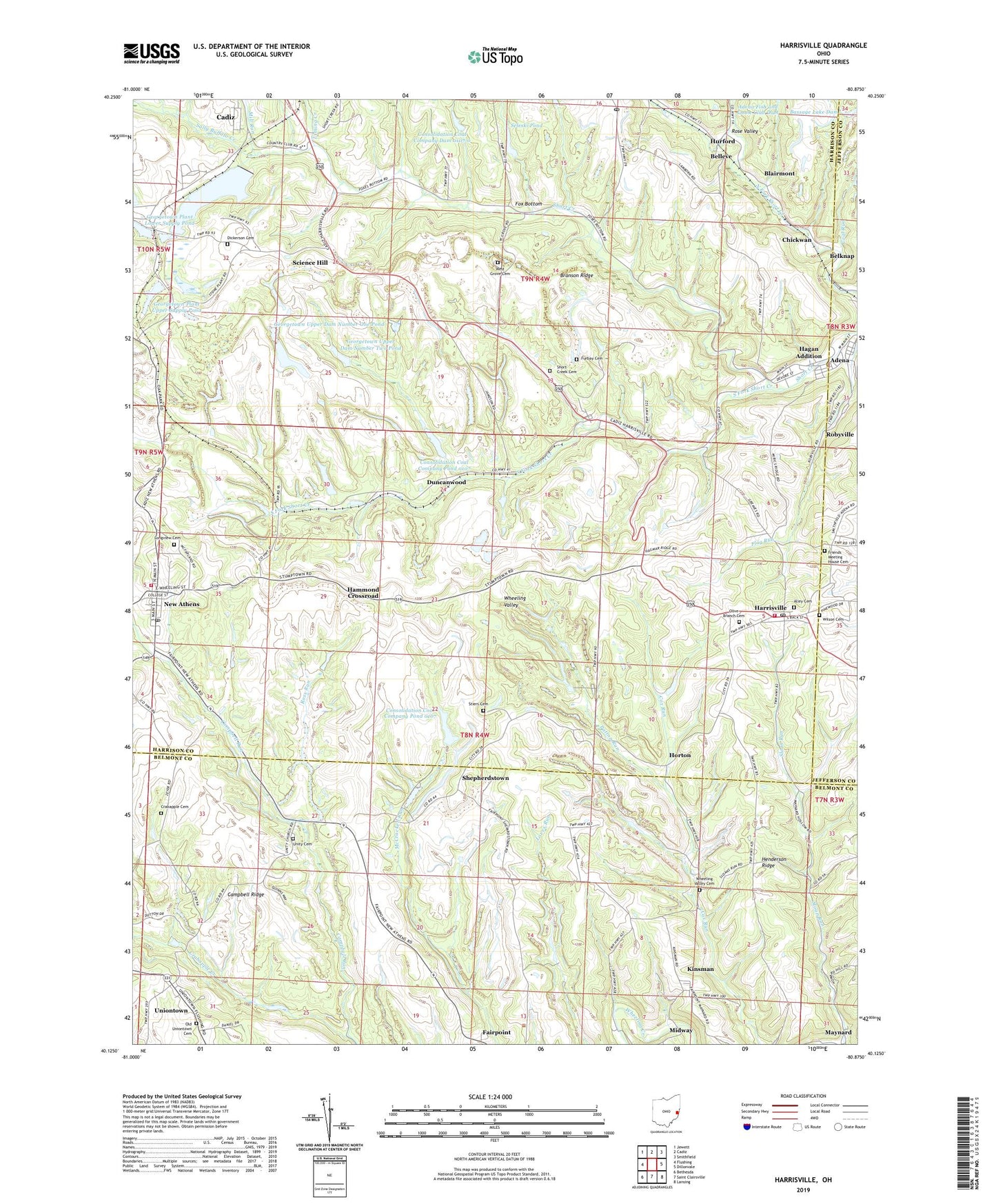 Harrisville Ohio US Topo Map Image