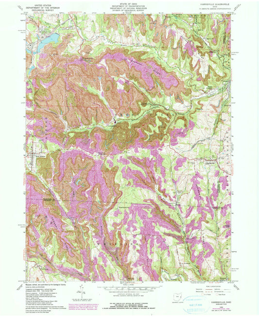 Classic USGS Harrisville Ohio 7.5'x7.5' Topo Map Image