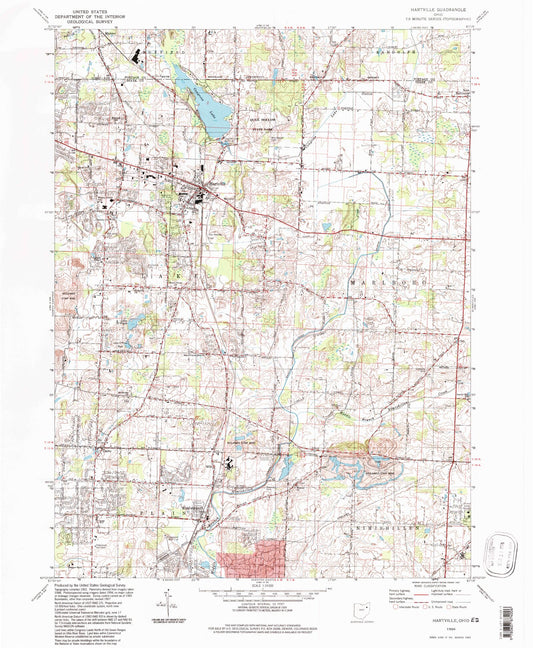 Classic USGS Hartville Ohio 7.5'x7.5' Topo Map Image