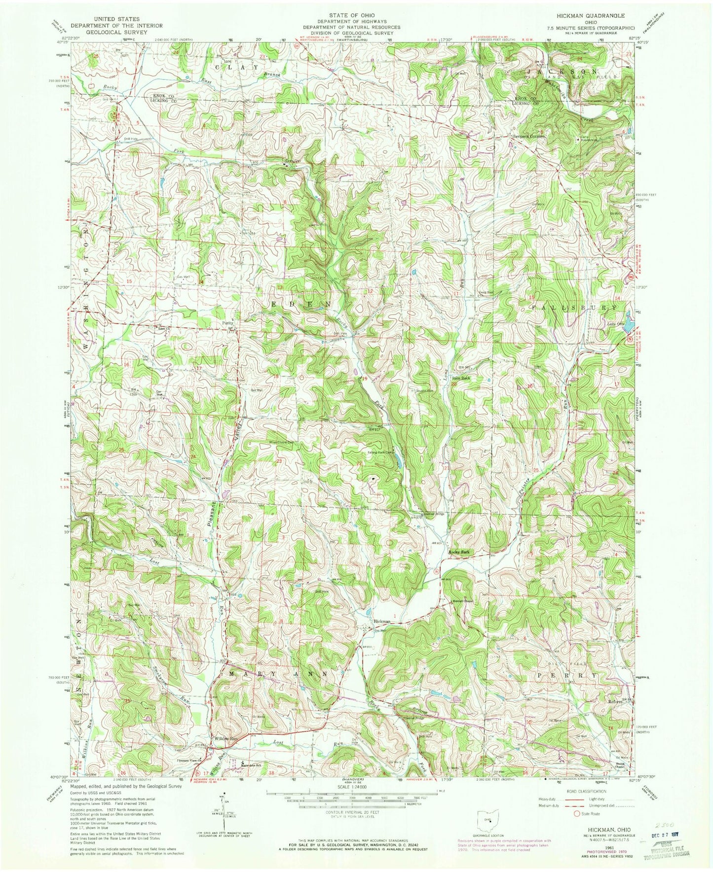 Classic USGS Hickman Ohio 7.5'x7.5' Topo Map Image