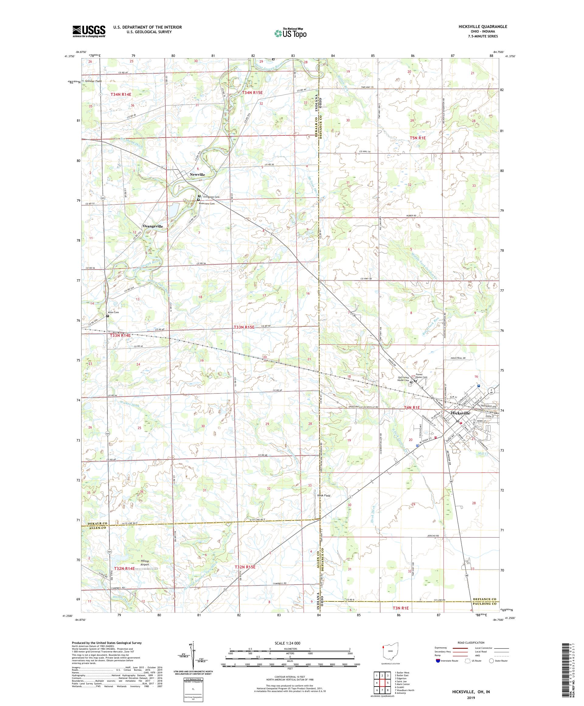 Hicksville Ohio US Topo Map – MyTopo Map Store