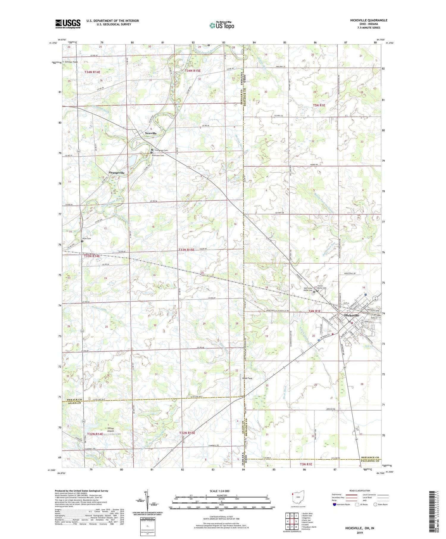 Hicksville Ohio US Topo Map Image