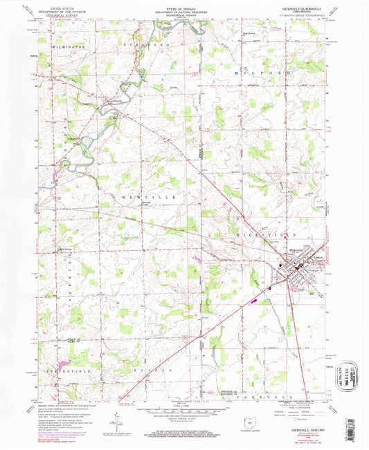 Classic USGS Hicksville Ohio 7.5'x7.5' Topo Map Image