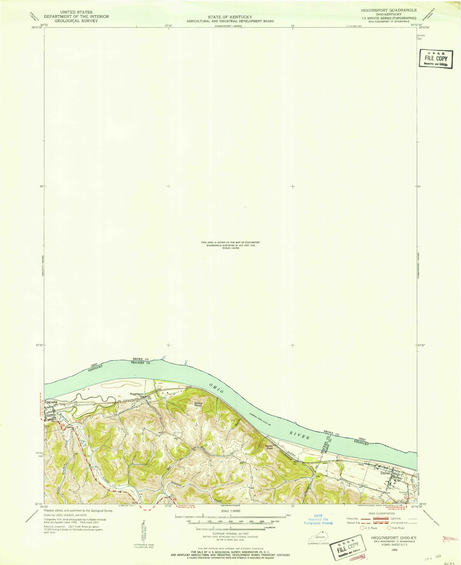 Classic USGS Higginsport Ohio 7.5'x7.5' Topo Map Image