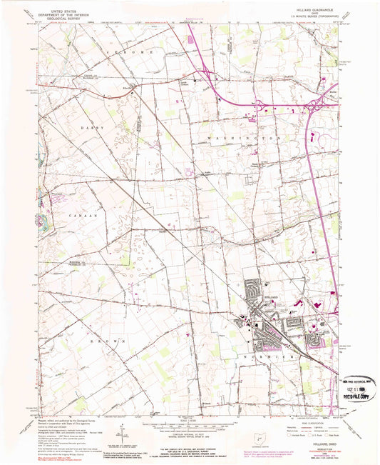 Classic USGS Hilliard Ohio 7.5'x7.5' Topo Map Image