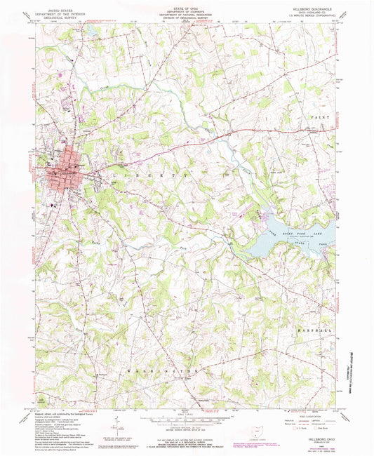 Classic USGS Hillsboro Ohio 7.5'x7.5' Topo Map Image