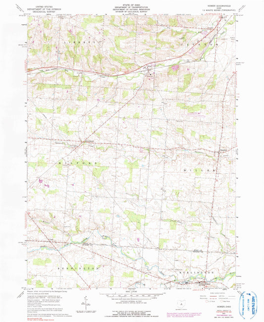 Classic USGS Homer Ohio 7.5'x7.5' Topo Map Image