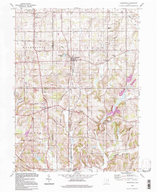 Classic USGS Homeworth Ohio 7.5'x7.5' Topo Map Image