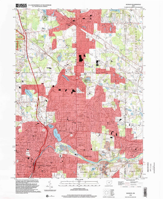 Classic USGS Hudson Ohio 7.5'x7.5' Topo Map Image
